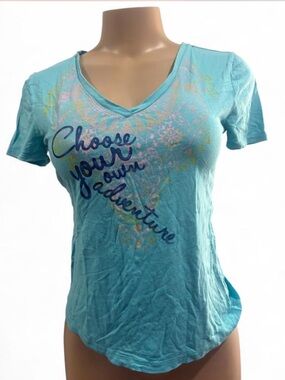 Green Apple Teal V-Neck 'Choose Your Own Adventure' Graphic Tee
